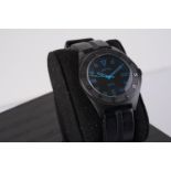 GENTLEMENS BAMFORD WATCH DEPARTMENT WRISTWATCH W/ BOX, circular black dial with blue accented hour