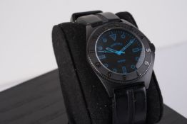 GENTLEMENS BAMFORD WATCH DEPARTMENT WRISTWATCH W/ BOX, circular black dial with blue accented hour
