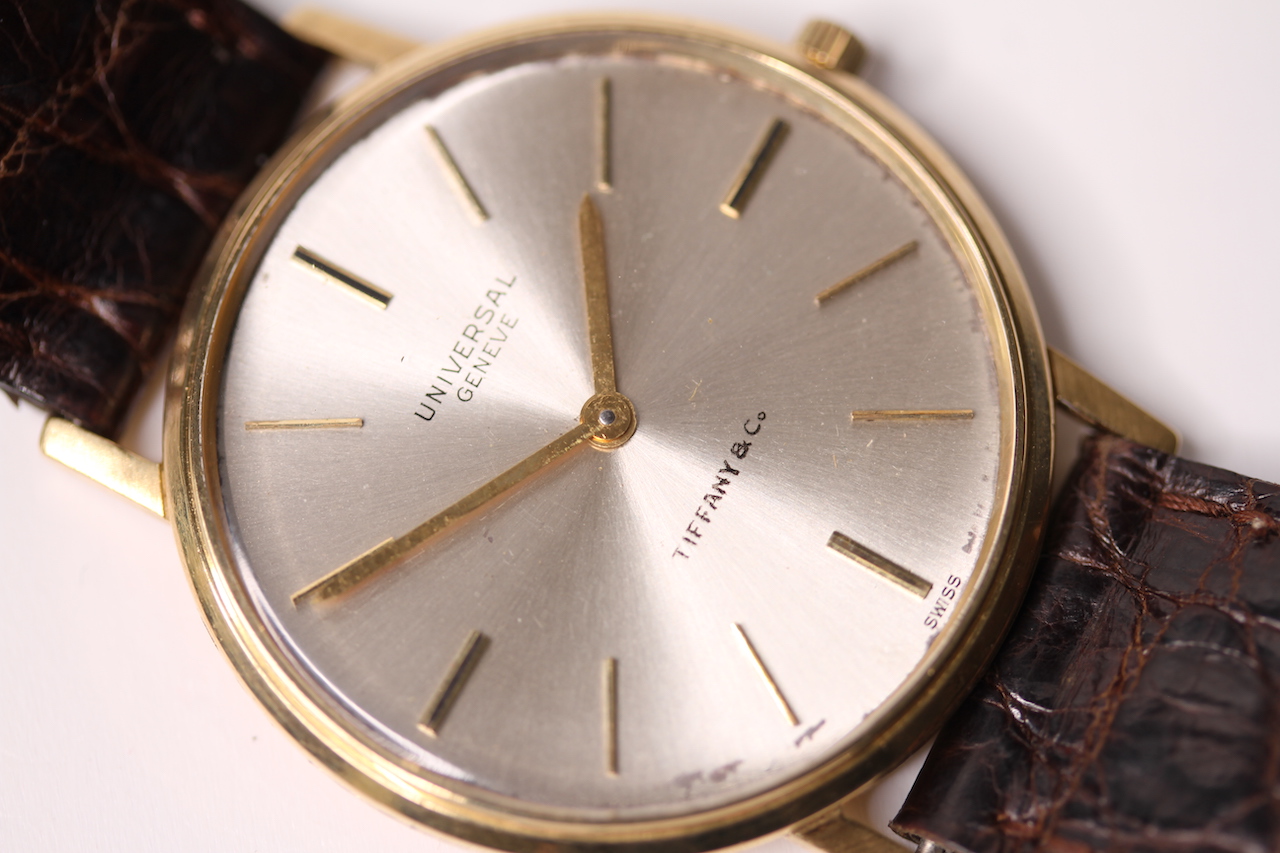 1960S UNIVERSAL GENEVE X TIFFANY & CO 18CT DRESS WATCH, circular off white dial, gold baton hour - Image 2 of 3