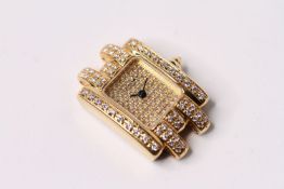 LADIES 18CT FULLY LOADED DIAMOND SET CHAUMET WATCH, HEAD ONLY, champagne diamond set dial with black
