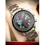 GENTLEMENS OMEGA SPEEDMASTER MK40 TRIPLE DATE CHRONOGRAPH WRISTWATCH CIRCA 1998 W/BOX, circular grey