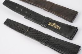 GROUP OF THREE NOS LONGINES LEATHER STRAPS, three 19mm longines leather straps.*** Please view