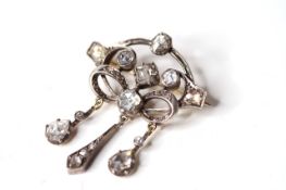 Victorian Rose Diamond Plaque Brooch, 6 feature rose cut diamonds, central square cushion old cut,