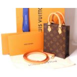 Louis Vuitton Petit Sac Plat, monogram canvas, textile lining, gold colour hardware, 2 top handles