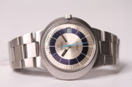 VINTAGE OMEGA AUTOMATIC DYNAMIC, silver two tone dial, blue with over sized minute markers, 41mm