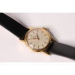 LADIES VINTAGE OMEGA WRISTWATCH, circular silver dial with baton hour markers, black leather