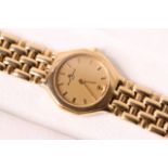 18ct LADIES BAUME AND MERCIER QUARTZ WITH BOX, circular gilt dial, gold baton hour markers, date