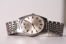 VINTAGE OMEGA GENEVE 1970S WRIST WATCH, silver dial, black baton hour markers, 24mm stainless