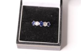 Vintage Sapphire and Old Cut Diamond Five Stone Ring, three sapphires and two old cut diamonds,