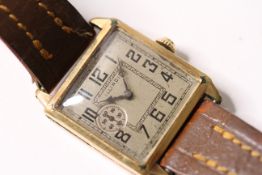 *TO BE SOLD WITHOUT RESERVE*Art Deco Illinois Square watch gold filled case, sub seconds at 9, 15