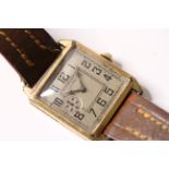 *TO BE SOLD WITHOUT RESERVE*Art Deco Illinois Square watch gold filled case, sub seconds at 9, 15