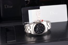 GENTLEMENS DIOR AUTOMATIC CHRONOGRAPH WRISTWATCH W/ BOX & PAPERS, circular black triple register