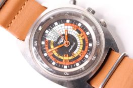 VINTAGE VULCAIN NAUTICAL, circular dial with multiple inner tracks in red and orange, red hands,