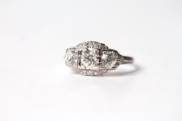 Art Deco Old Cut Diamond Cluster Ring, three feature old cut diamonds, with smaller diamond