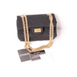 New Unused Chanel, Matt Quilted Chanel Classic Handbag, cross body gold coloured gilt metal strap,