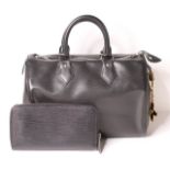 Louis Vuitton Speedy Holdall Tote Bag, black leather, padlock fastening, two rounded top handles and