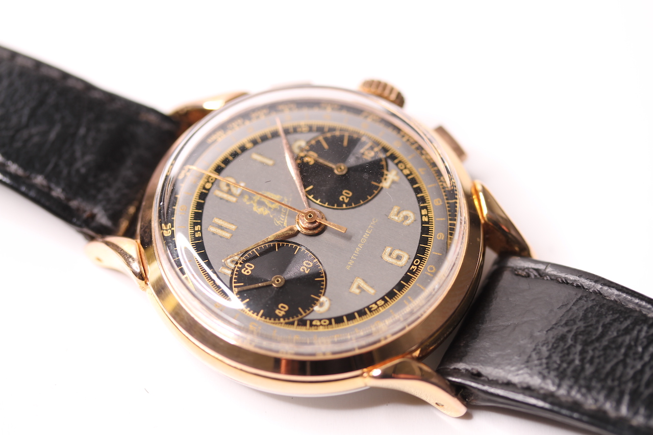 VINTAGE CHRONOGRAPH PRINCIPE, circular dark two tone dial, gilt detail, twin subsidiary dials,