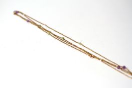 Gem set long chain, belcher chain set with pearls, Amethyst and Peridot beads , approx 1.5mm link,