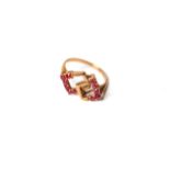 9ct Ruby Ring, over lapping square design, yellow gold, stamped and tested as 9ct, 2.8g
