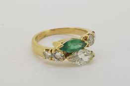 Emerald & Diamond “Toi Et Moi” Ring, marquise cut emerald set above a marquise cut diamond, with 2