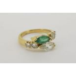 Emerald & Diamond “Toi Et Moi” Ring, marquise cut emerald set above a marquise cut diamond, with 2