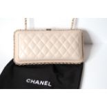 New Unused Chanel, Quilted Chanel Evening Clutch Bag, cream coloured lamb skin material, gold