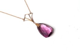 Briolette Cut Amethyst, 9ct, Art Nouveau Pendant, 23x15mm briolette cut Amethyst, 9ct mount, 6.5g