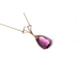 Briolette Cut Amethyst, 9ct, Art Nouveau Pendant, 23x15mm briolette cut Amethyst, 9ct mount, 6.5g