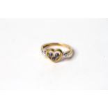 9ct sapphire and diamond heart ring, hallmarked 9ct, 2.5g gross