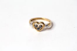 9ct sapphire and diamond heart ring, hallmarked 9ct, 2.5g gross