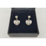 Pair Of Diamond Set Heart Drop Earrings, bezel set diamond stud with screw back posts and