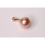 Cultured Pearl & Diamond Pendant, set with 1 round cultured pearl, 1 round brilliant cut diamond 0.
