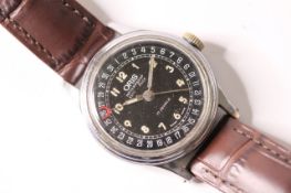 VINTAGE ORIS WRIST WATCH, black dial with Arabic numerals, date track and date hand, 31mm, screw