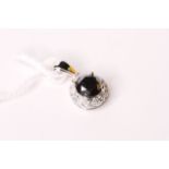 Natural Black & White Diamond Pendant, centre set with 1 round brilliant cut black diamond 1.23ct,