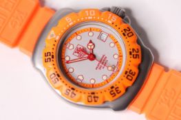 VINTAGE TAG HEUER PROFESSIONAL 200M ORANGE REFERENCE 373.508, silver dial, orange detail, orange