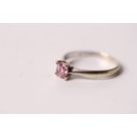 Pink Stone Ring, 9k white gold, 4 claw set, stone believed to be a pink cubic zirconia