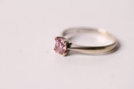 Pink Stone Ring, 9k white gold, 4 claw set, stone believed to be a pink cubic zirconia