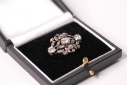 Fine Victorian Old and Rose Cut Diamond Brooch, feature hexagonal old cut diamond, four further