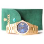 RARE 18CT ROLEX OYSTER QUARTZ DAY DATE WITH RARE JUBILEE DIAL, REFERENCE 19018, CIRCA 1987, blue