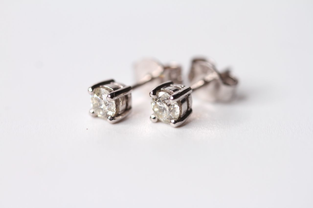 Pair Of 18ct White Gold Diamond Stud Earrings, 4 claw set, approximate total diamond weight 0. - Image 2 of 2