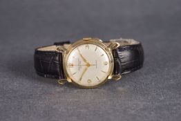 VINTAGE 14K JULES JURGENSEN AUTOMATIC WRISTWATCH, circular dial with baton and arabic hour