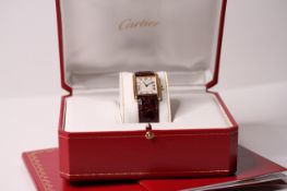 18ct CARTIER TANK REFERENCE 1140 WITH BOX AND PAPERS, rectangular white dial with Roman numerals,