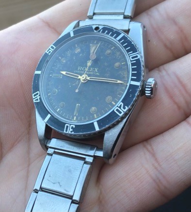 Vintage 1955 Rolex Submariner BREVET + 6205. Both numbers clearly legible. Original dial and hands