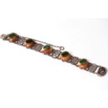 Vintage Chinese Operculum Bracelet, five cabochons approx 20x18mm, silver panels with Chinese