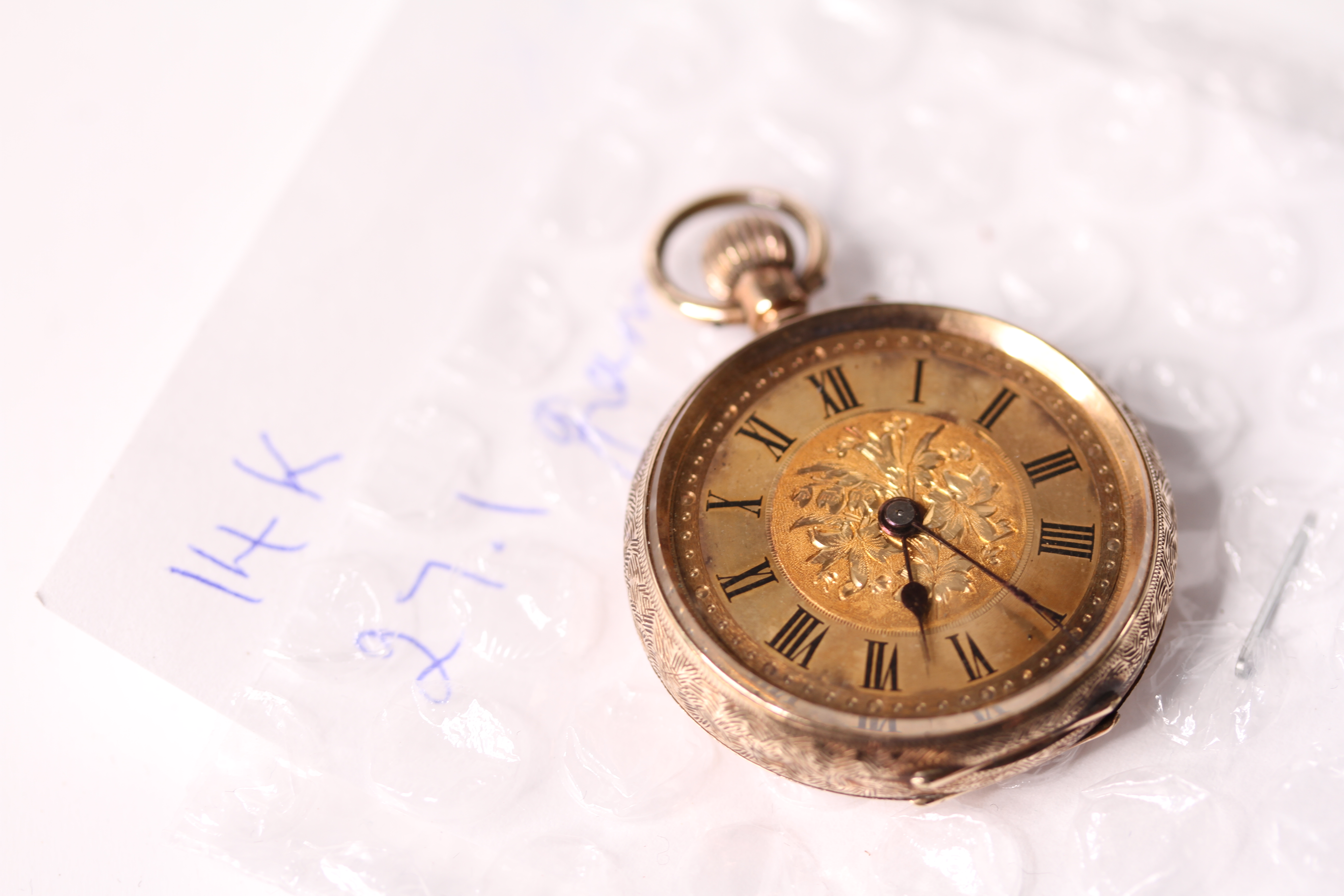 Large Group Of Fob Watches, 5x 9ct gold fob watches, with gilt dials, engraved cases , approximately - Image 8 of 15