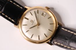 VINTAGE OMEGA DRESS WATCH, circular dial, baton hour markers, date aperture, 34mm case, Omega crown,