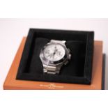 BAUME AND MERCIER AUTOMATIC WRISTWATCH, silver dial with dot hour markers, 30 minute recorder at 3