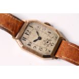 *TO BE SOLD WITHOUT RESERVE*1926 9ct gold art deco watch, case with engraved sides, Guiloche