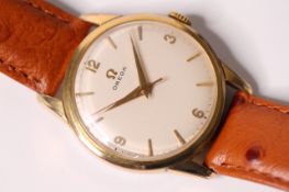 VINTAGE OMEGA DRESS WATCH, cream dial with gold baton and arabic numeral hour markers, 34mm case,