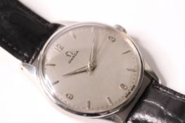VINTAGE OMEGA DRESS WATCH, silver dial, baton and Arabic numeral hour markers, 34mm stainless